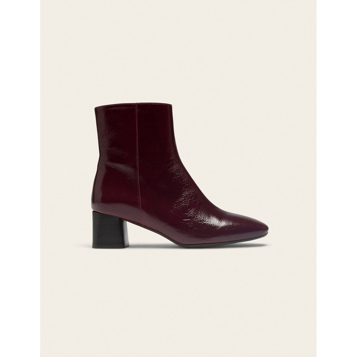 Bottines à talons VOLMA cuir plissé verni bordeaux, ODAJE