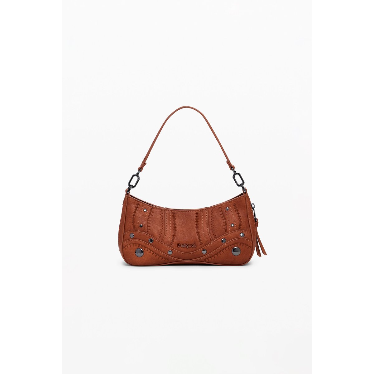 Petit sac effet cuir brodé marron, DESIGUAL
