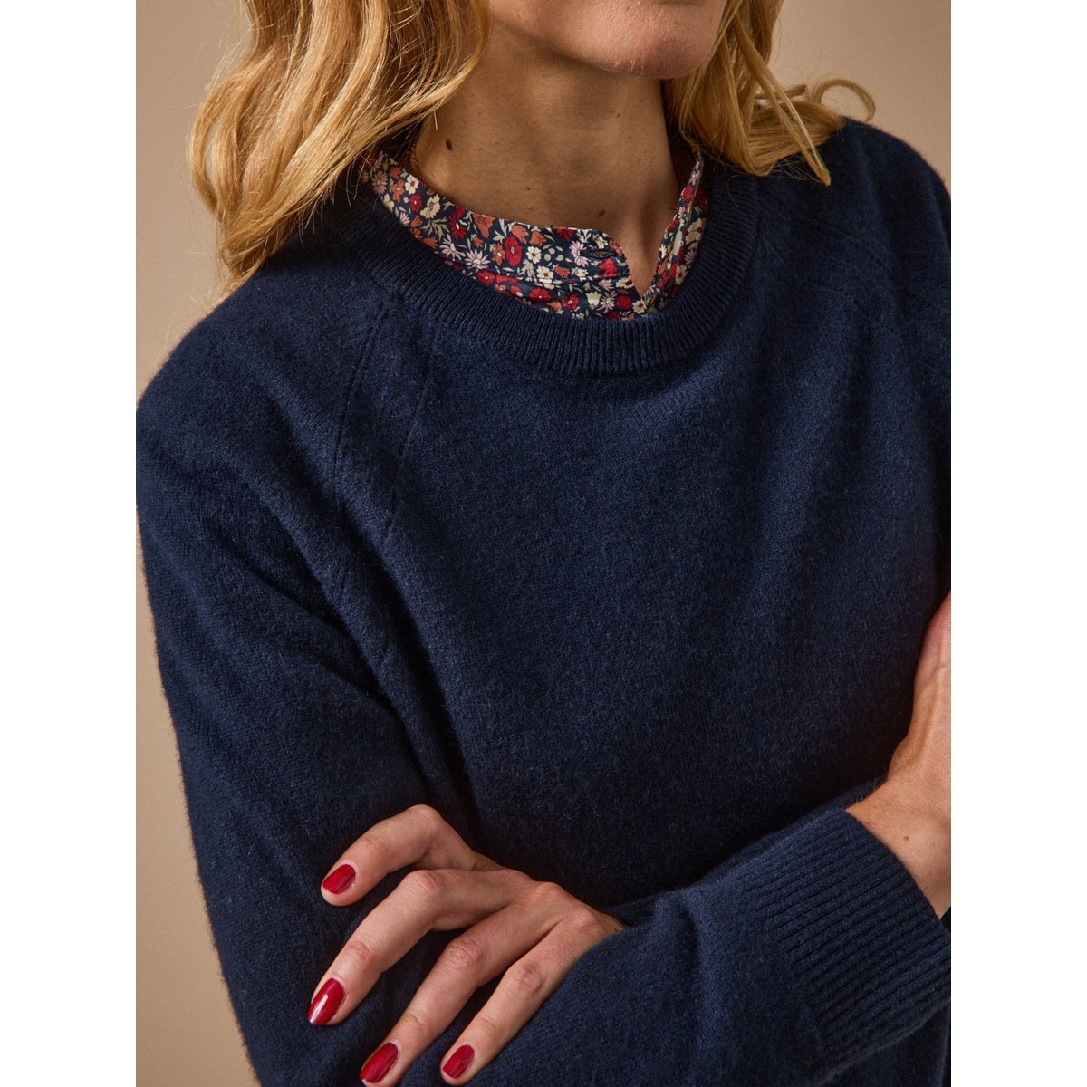 Pull col rond  - Collection Cachemire marine, CYRILLUS