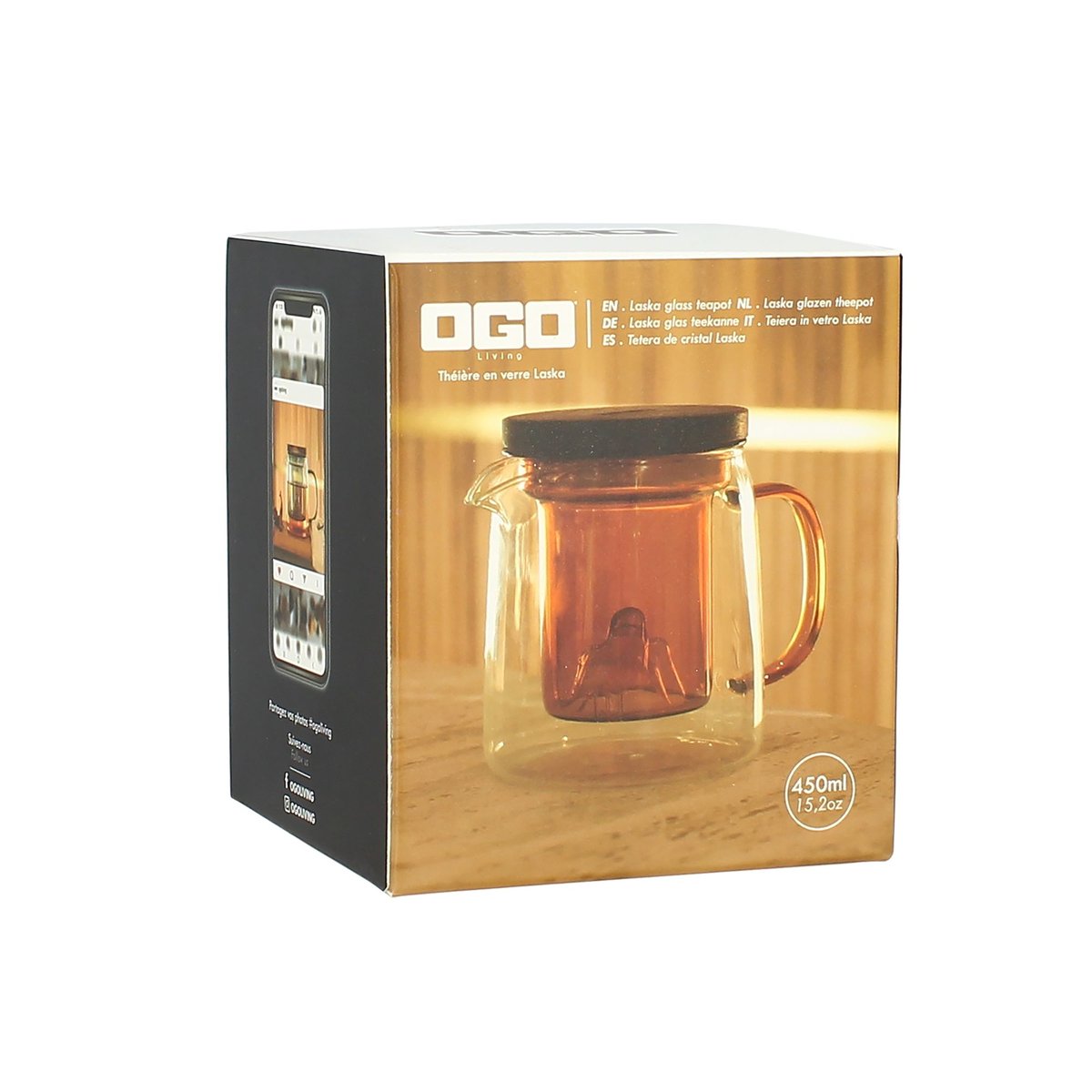 Théière en verre 45cl, LASKA ambre, OGO LIVING