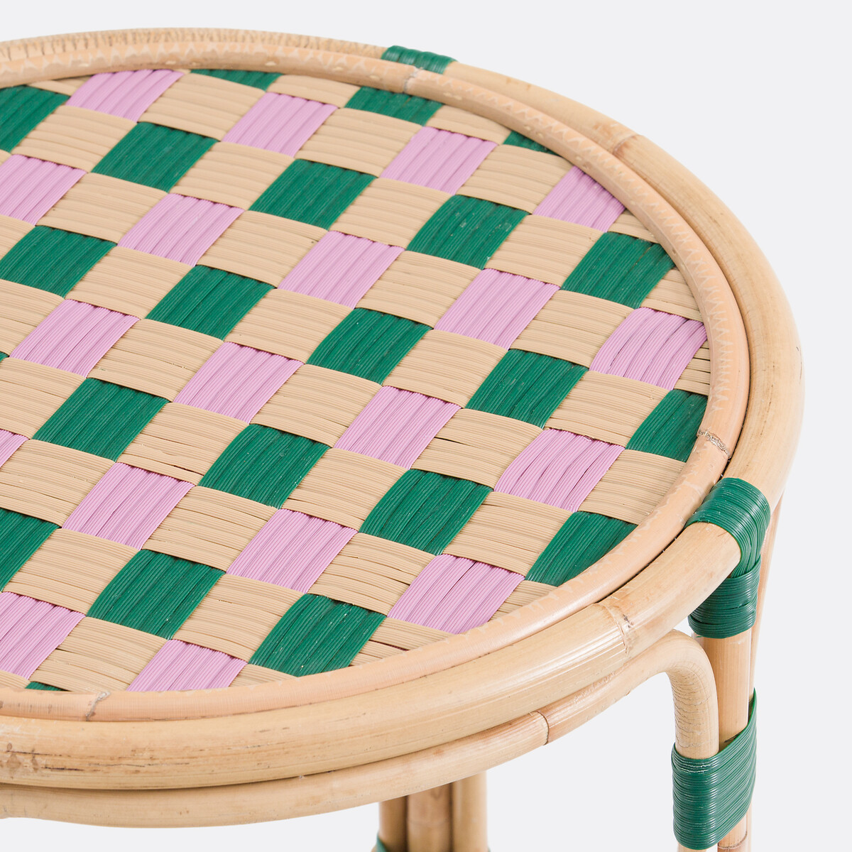 Bianca Rattan and Woven Resin Side Table pink checks, LA REDOUTE INTERIEURS