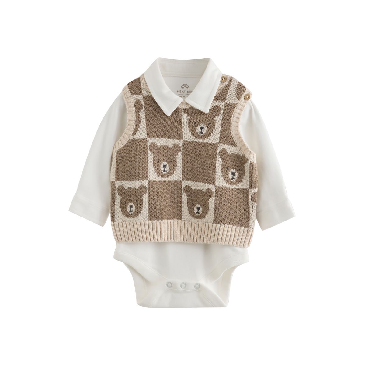 Body sans manches en maille et pantalon bébé marron, NEXT