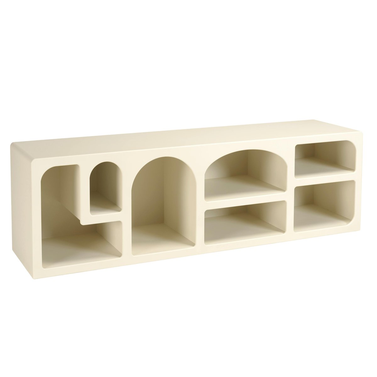Meuble TV 7 niches 160x40cm en bois peint couleur beige NELIA beige, PIER IMPORT