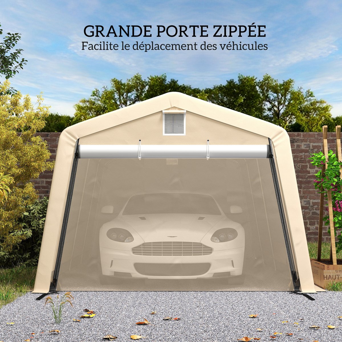 Abri pour voiture PE Kaki beige, OUTSUNNY
