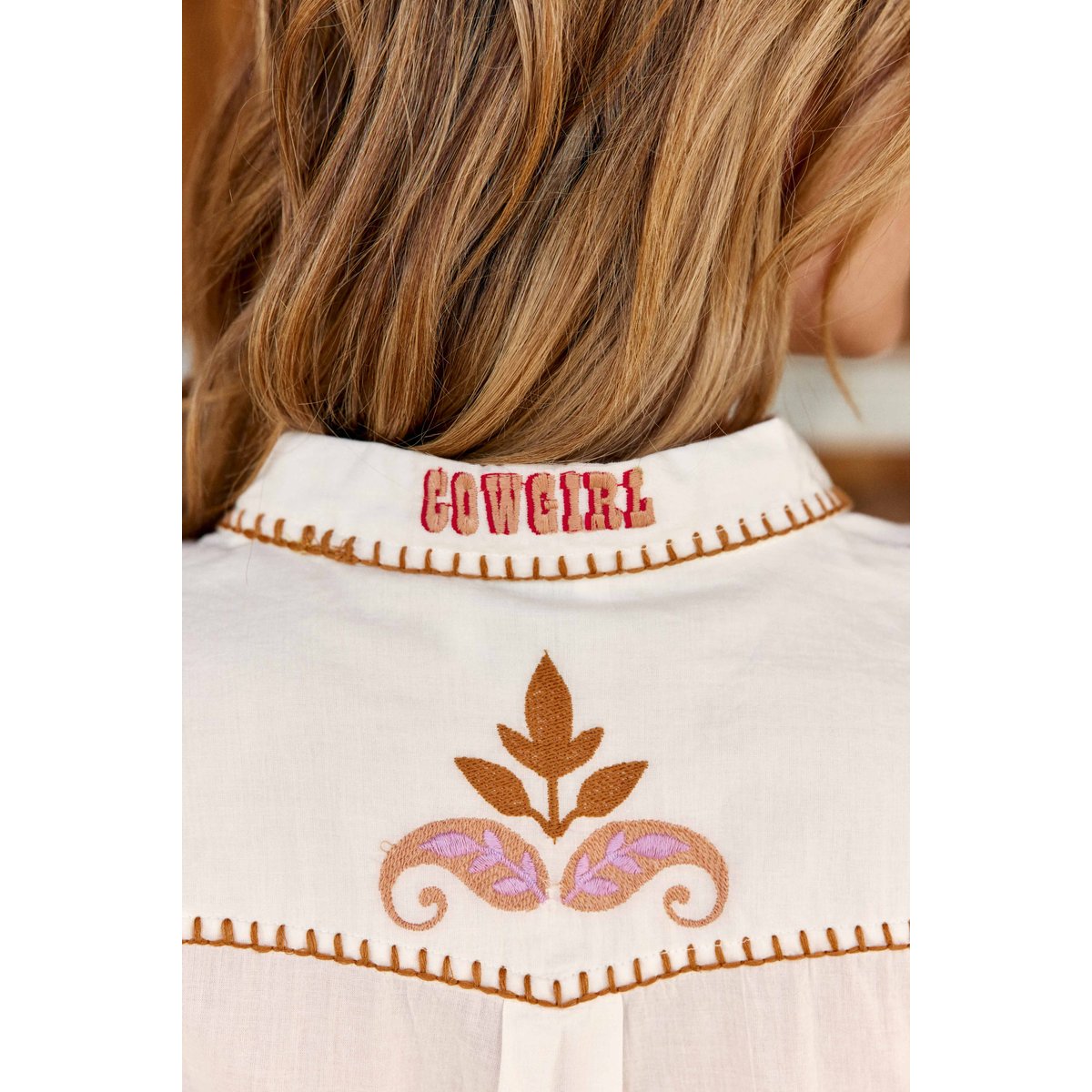 Chemisier manches longues col chemise imprimé broderie CLOTAIRE 11-ecru, LA PETITE ETOILE