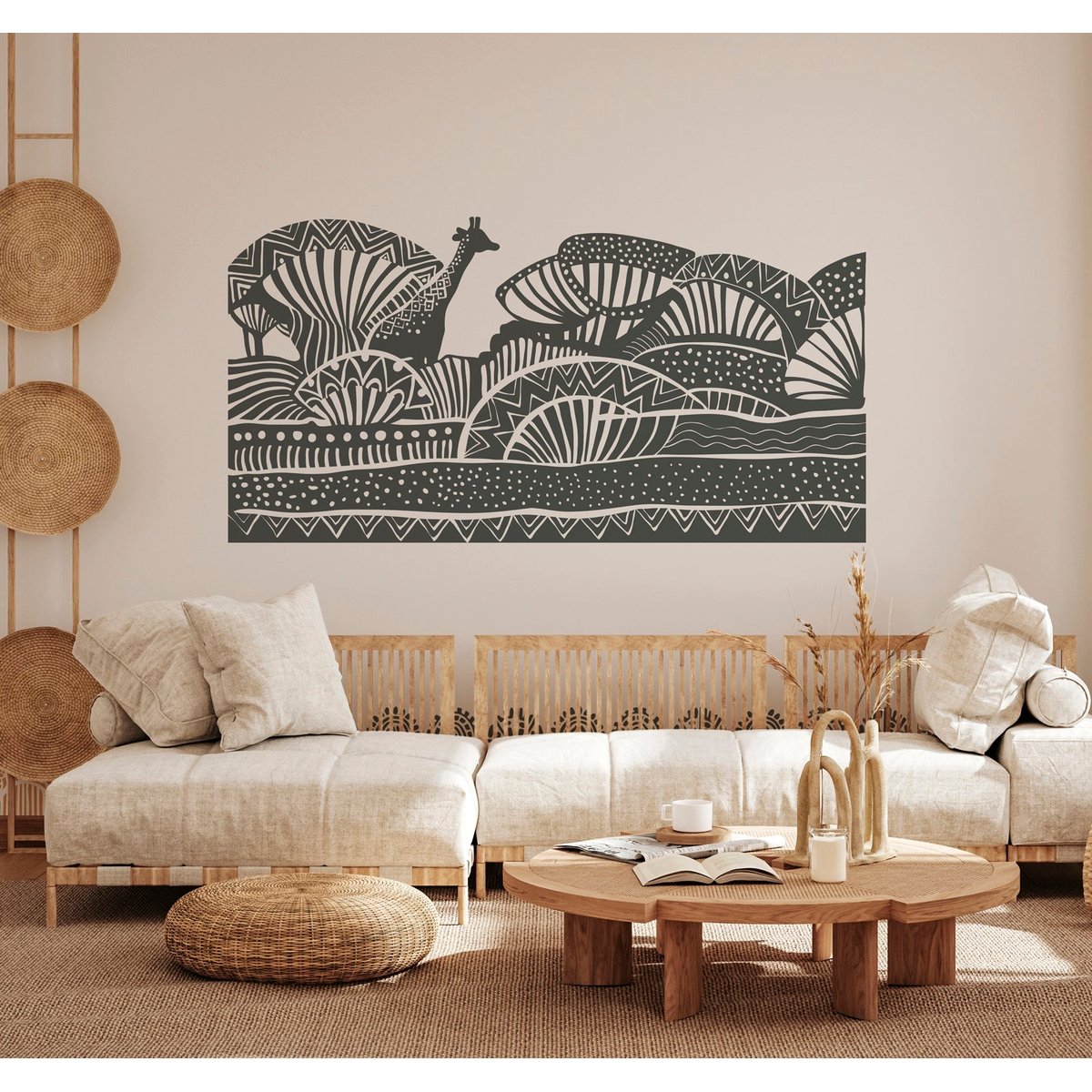 Papier peint panoramique Zarafah - ocre et noir, 336 x 280 cm noir, LE PAPIERS DE NINON