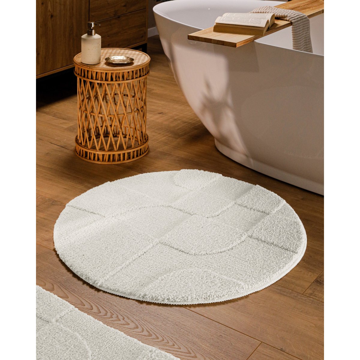 Tapis de bain uni rond, relief, antidérapant , Davie blanc, WECON HOME