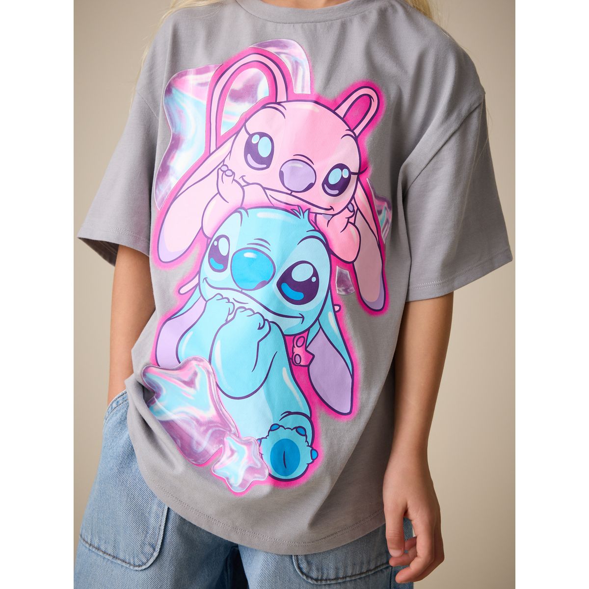 T-shirt oversize lilo & stitch gris, NEXT