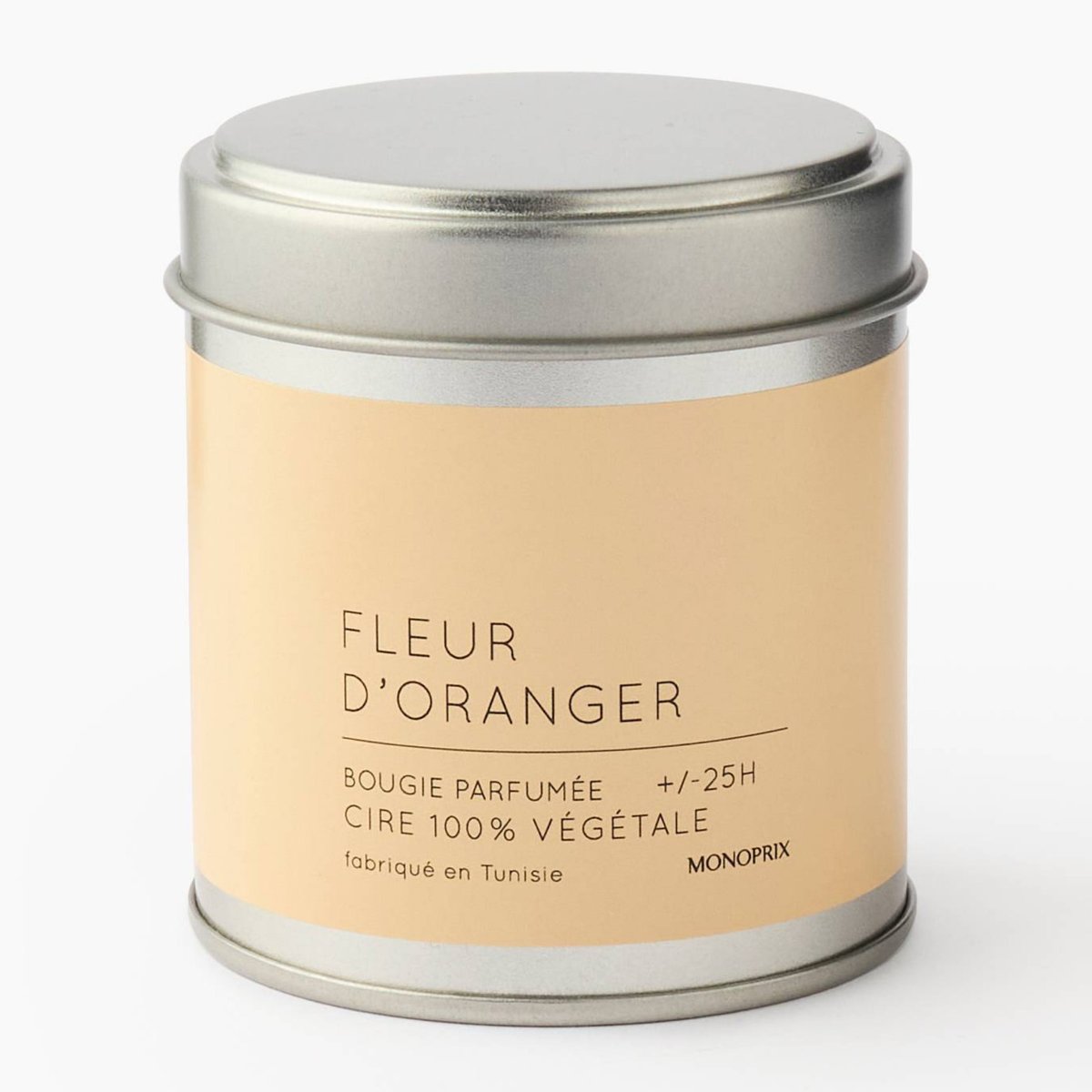 Bougie pot métal fleur d oranger couleur unique, MONOPRIX
