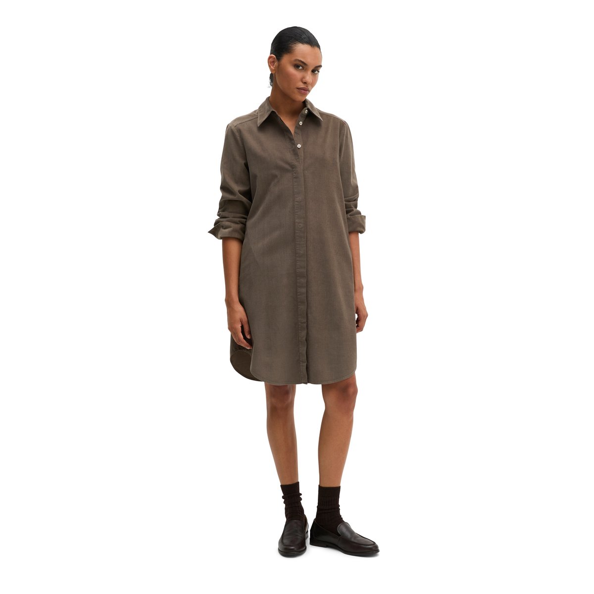 Robe chemisier large en qualité velours côtelé marron, MARC O'POLO