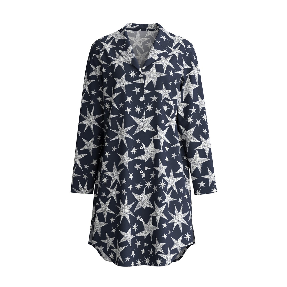 Chemise de nuit manches longues boutonnée, longueur 95 cm manches longues Coton WINTER DREAMS blue night, CALIDA