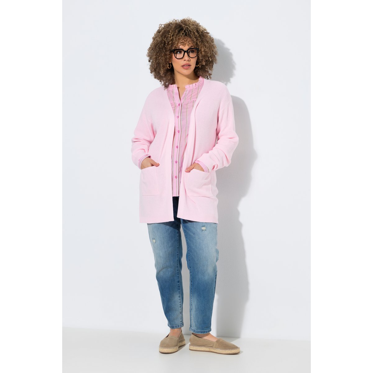 Cardigan en maille côtelée, sans fermeture rose tendre, ULLA POPKEN
