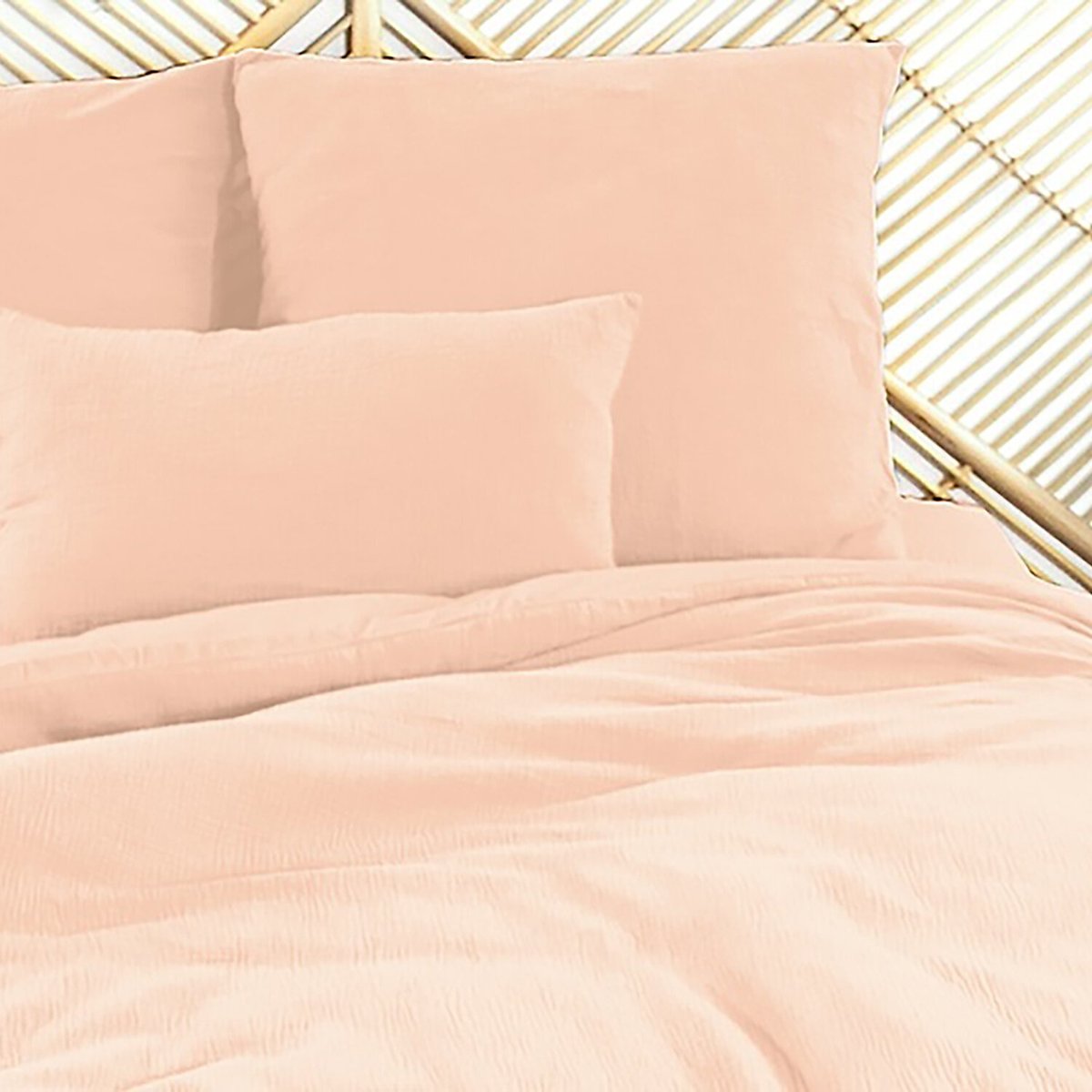 Parure housse de couette en gaze de coton unie, OZEN pêche, C DESIGN HOME TEXTILE