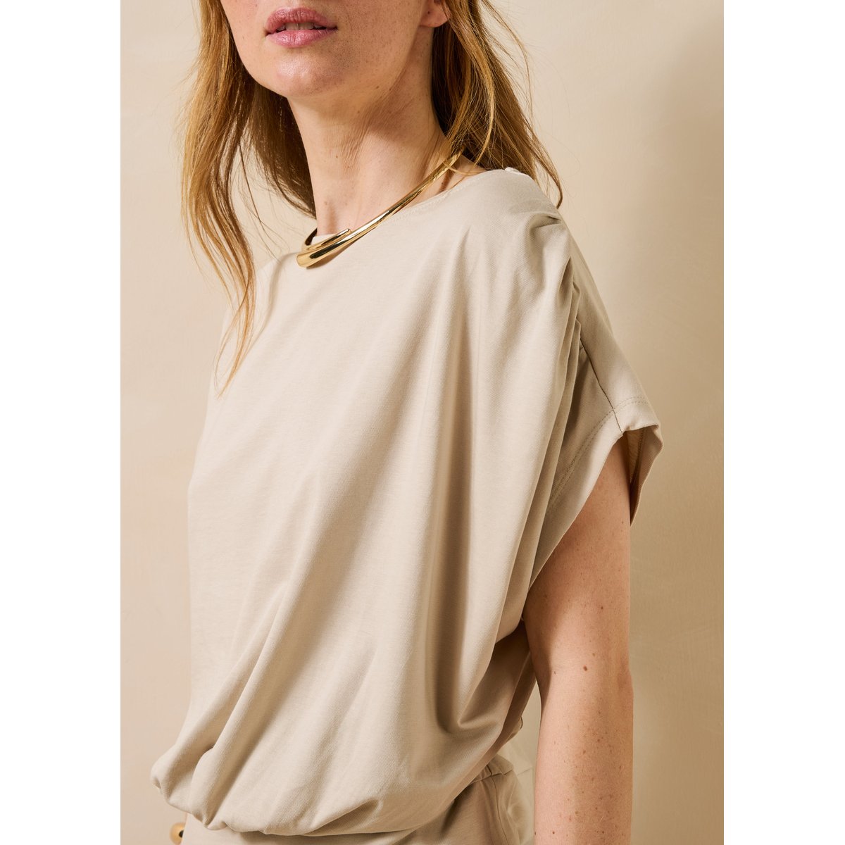 T-shirt col bateau en coton biologique beige, LA FEE MARABOUTEE