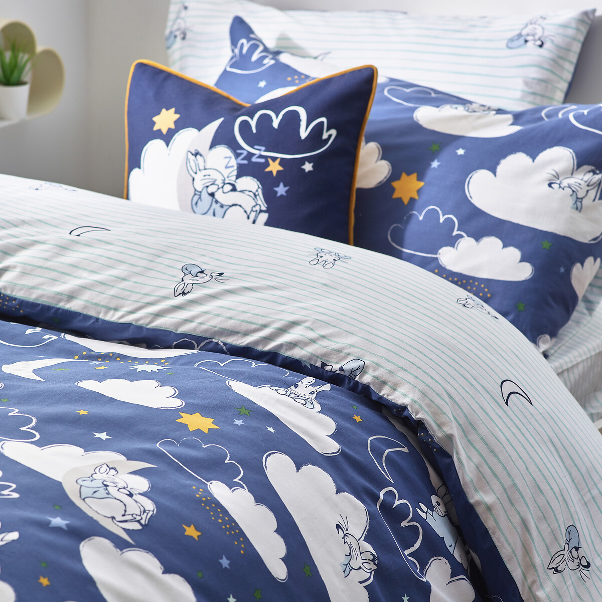 Peter Rabbit Sleepy Cotton Mix Duvet Cover and Pillowcase Set blue, PETER RABBIT