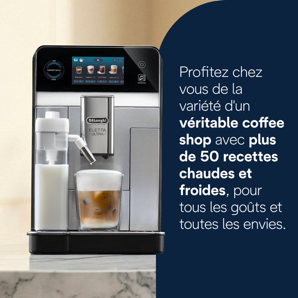 Expresso Broyeur Eletta Ultra ECAM470.85.MB Technologie Silent couleur unique, DELONGHI
