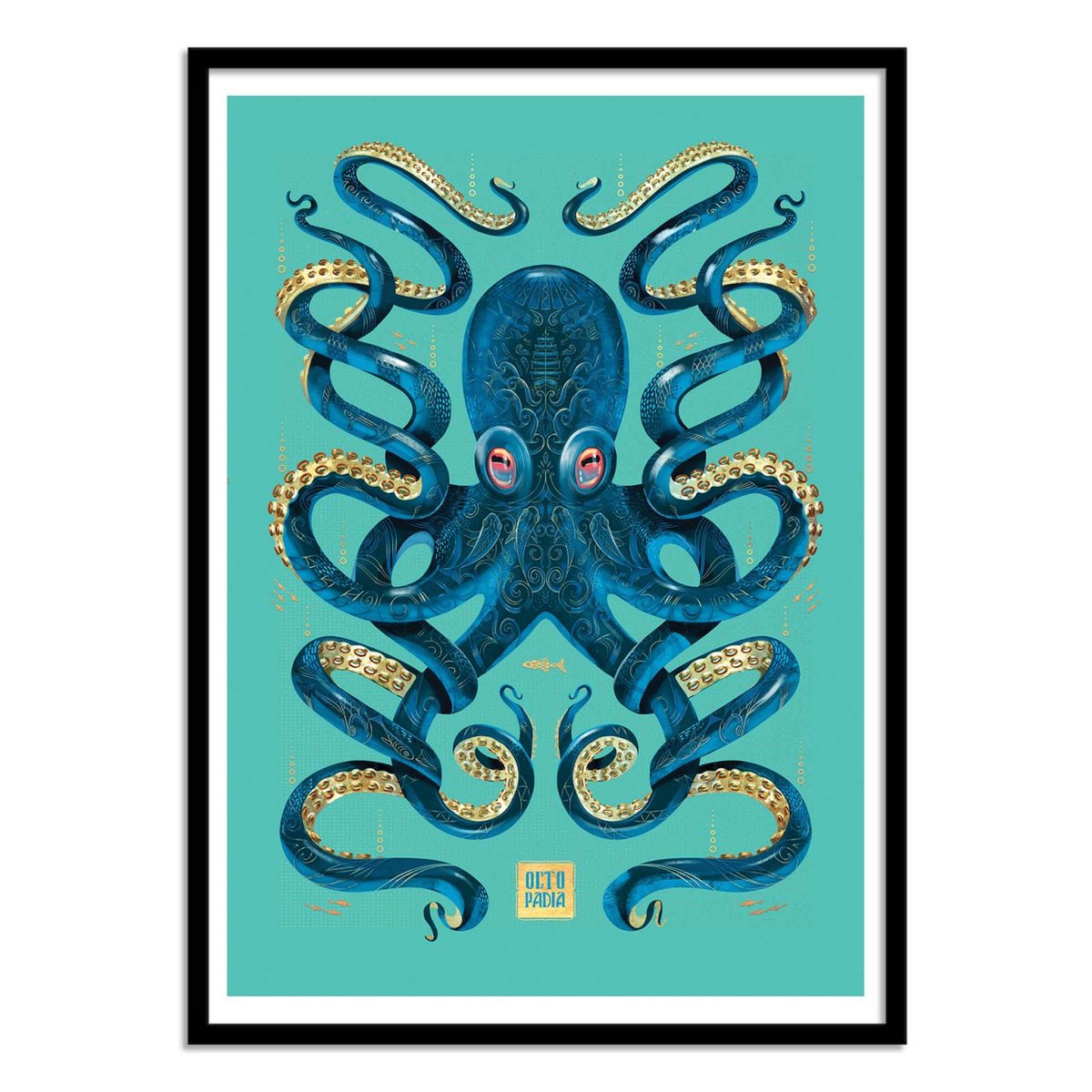 Affiche d'art - Octopus Blue and gold - Mark Harrison turquoise, WALL EDITIONS