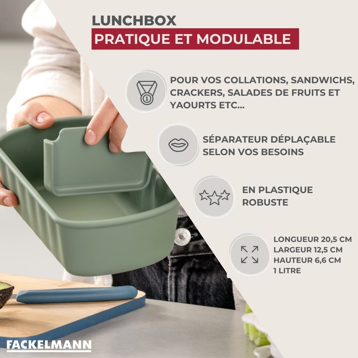 Lunchbox Verte à compartiment réglable 1 litre sans BPA STORAGE vert, FACKELMANN