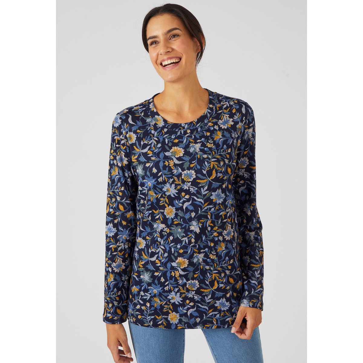 T-shirt Thermolactyl maille chaude bleu fleuri, DAMART