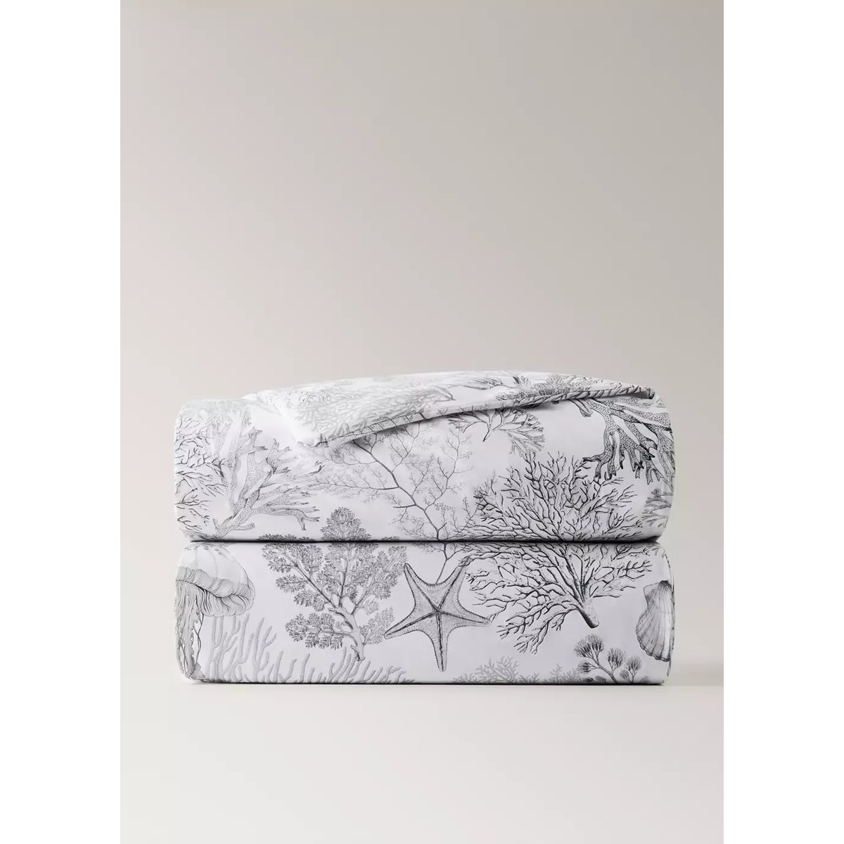 Housse de couette en percale avec imprimé fonds marins Lit 90 cm gris, MANGO HOME