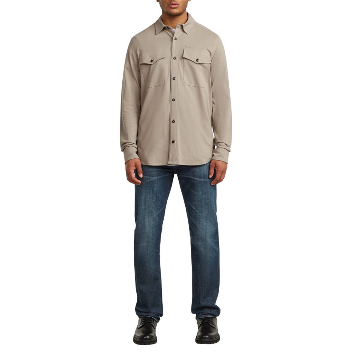 Chemise en coton biologique taupe unie avec une coupe slim et un col à revers autre, G-Star RAW