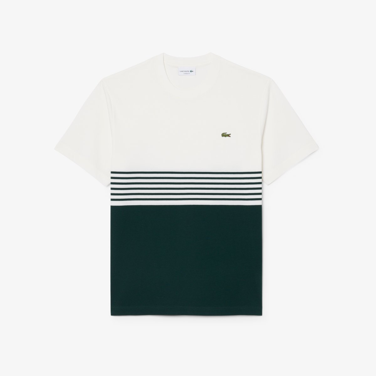 T-shirt jersey rayé color-block blanc-0lp, LACOSTE