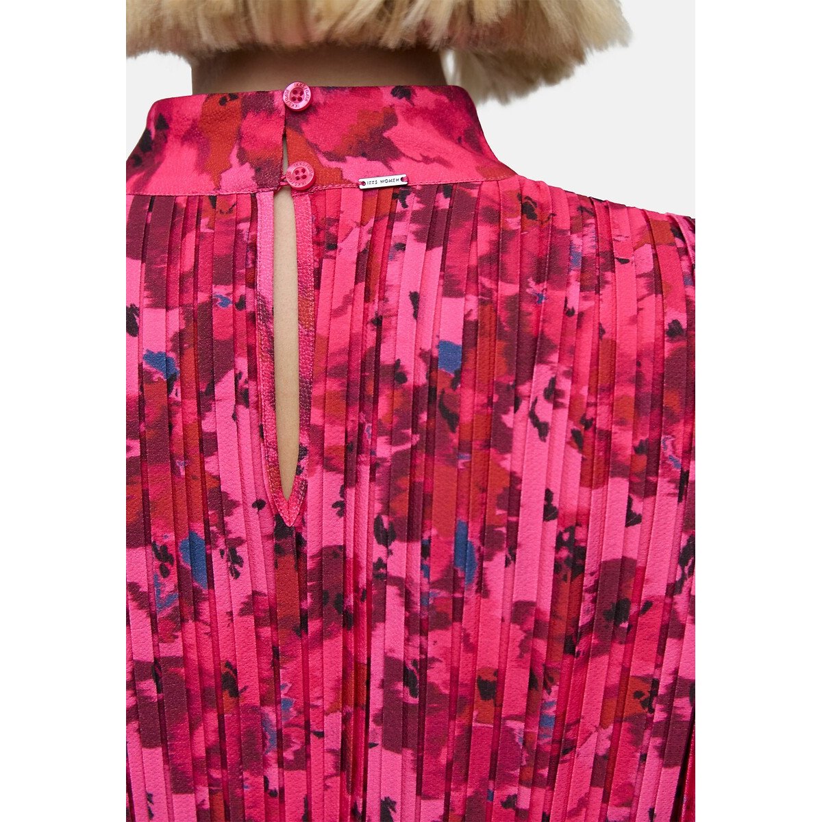 Origami Print Pleated Dress with Long Sleeves pink, IKKS