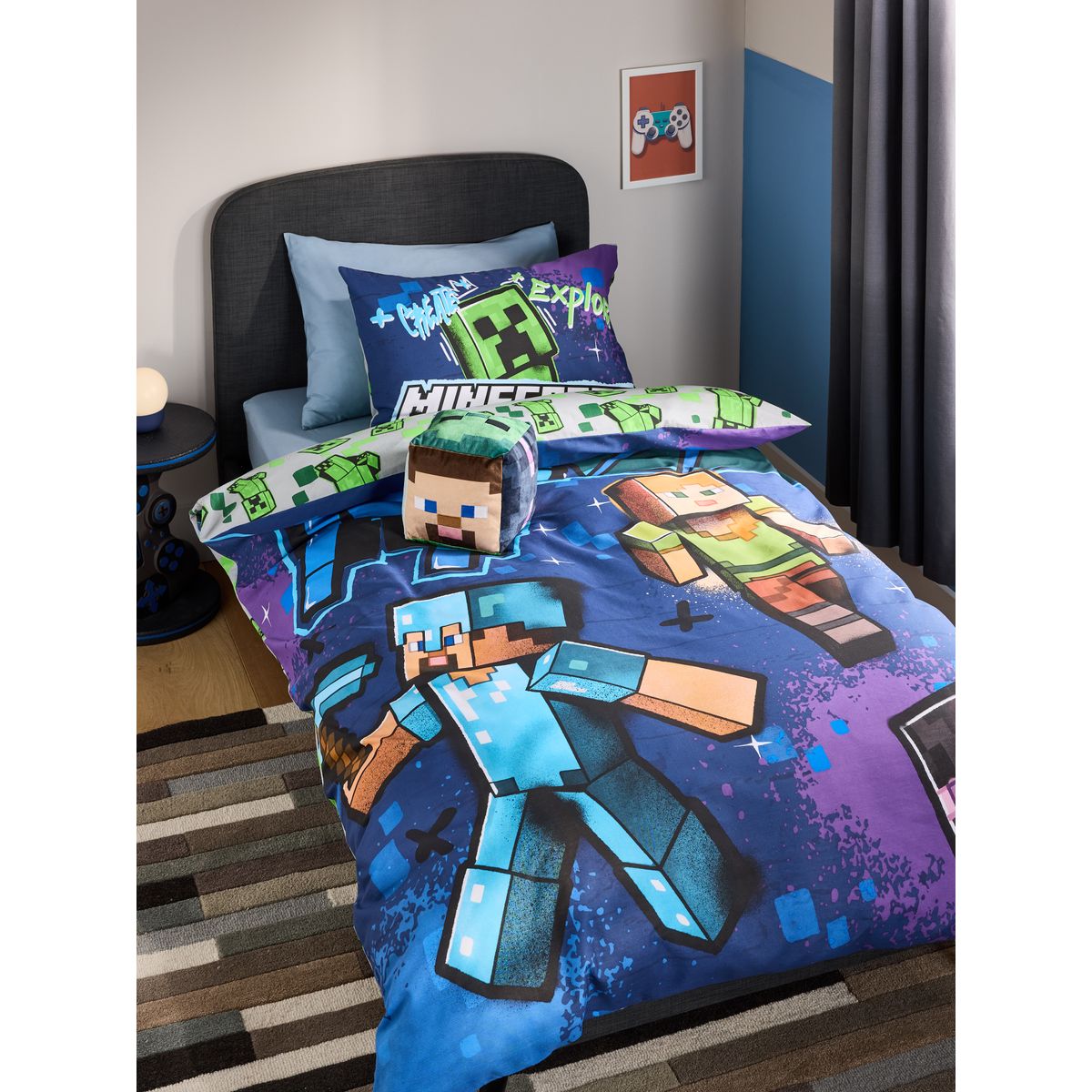 Parure housse de couette et taie d'oreiller minecraft, NEXT