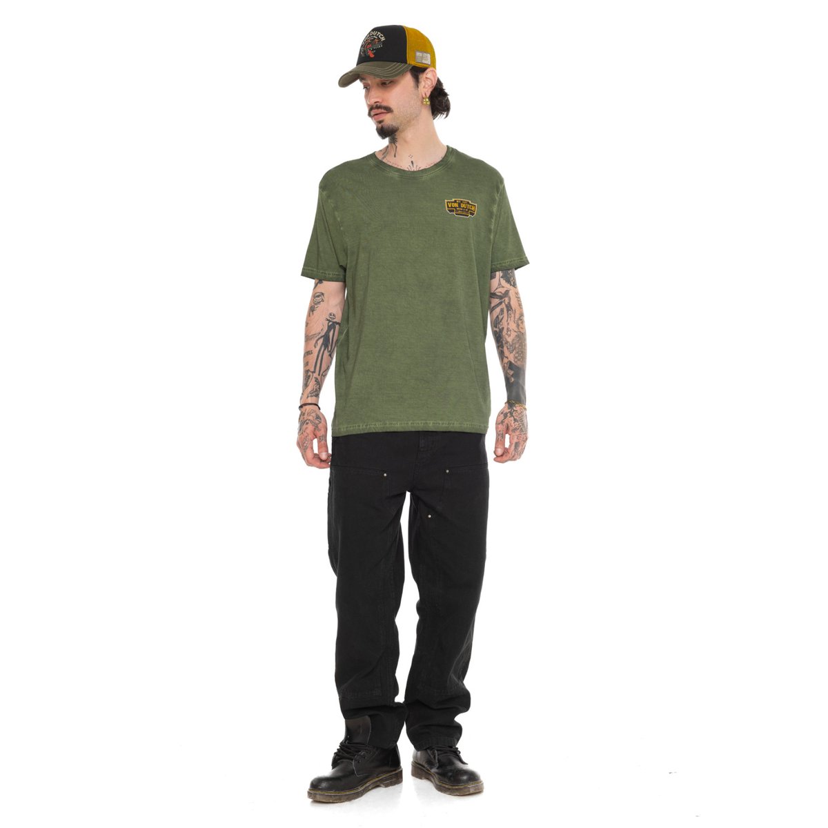 Tee shirt coton CATLIF kaki/noir/orange, VON DUTCH