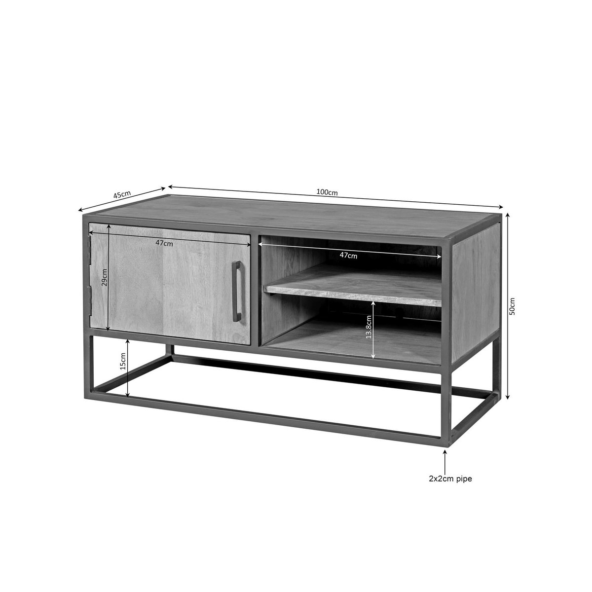 Meuble TV bois et métal 1 porte RIVANO bois clair, PIER IMPORT