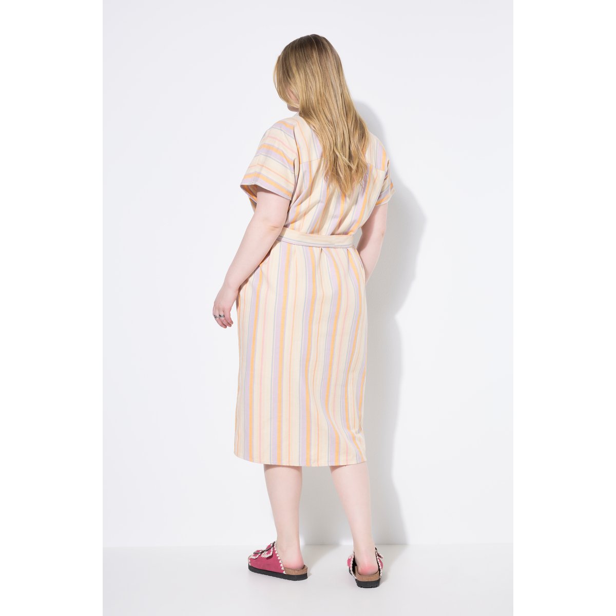 Robe-chemisier rayée, longueur midi beige, STUDIO UNTOLD