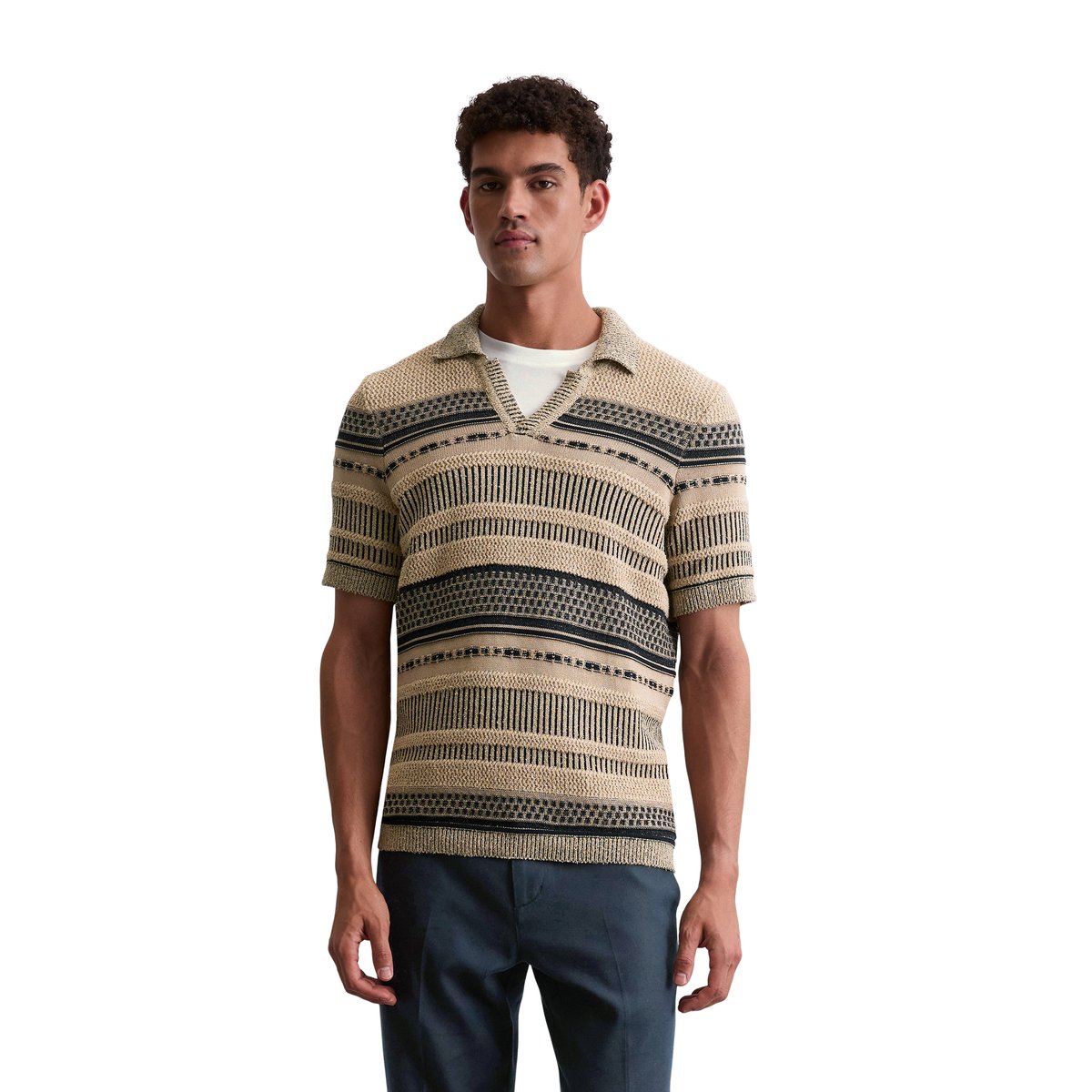 Pull à manches courtes regular avec mélange de structures beige, MARC O'POLO