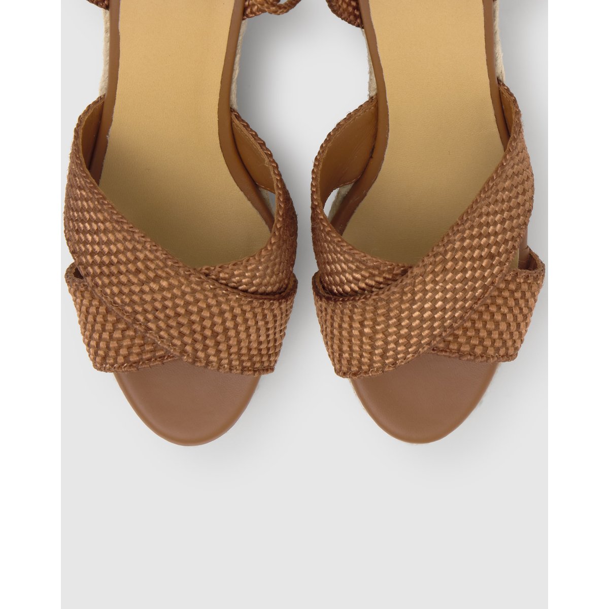 Sandales compensées en jute et rayonne tressées à lacets BECCA EXTRA PLATFORM cognac, CASTANER