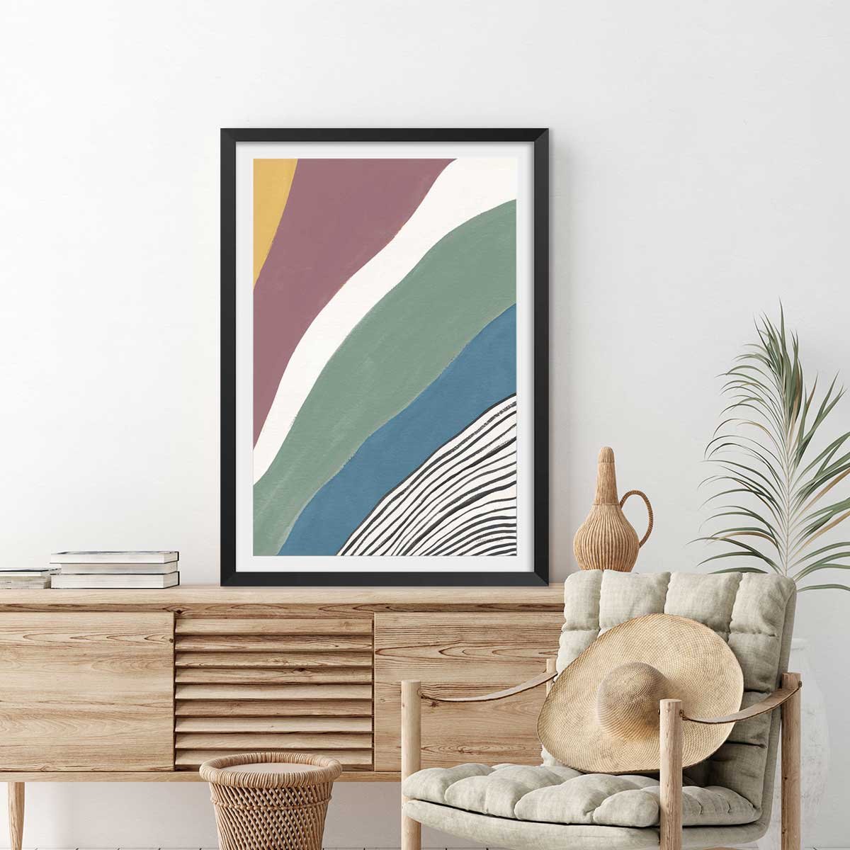 Affiche Retro coloré IV affiche + cadre en bois - noir, HEXOA