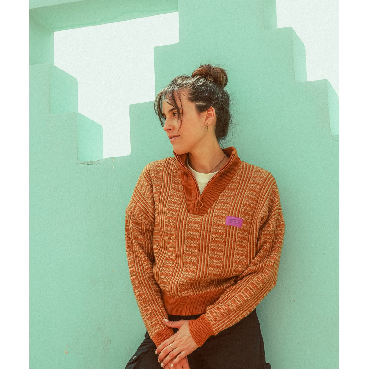 Pull turtleneck demi zippé TANNING spice brown, OXBOW