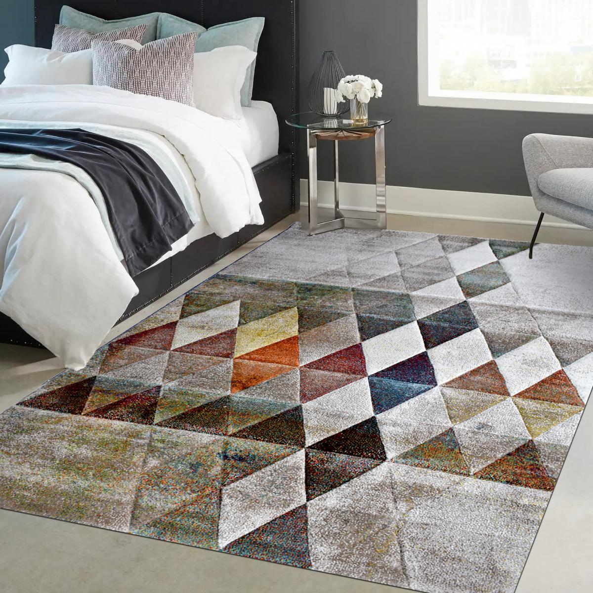 Tapis chambre tissé motif géométrique LYN8 BELO 19 beige, UN AMOUR DE TAPIS
