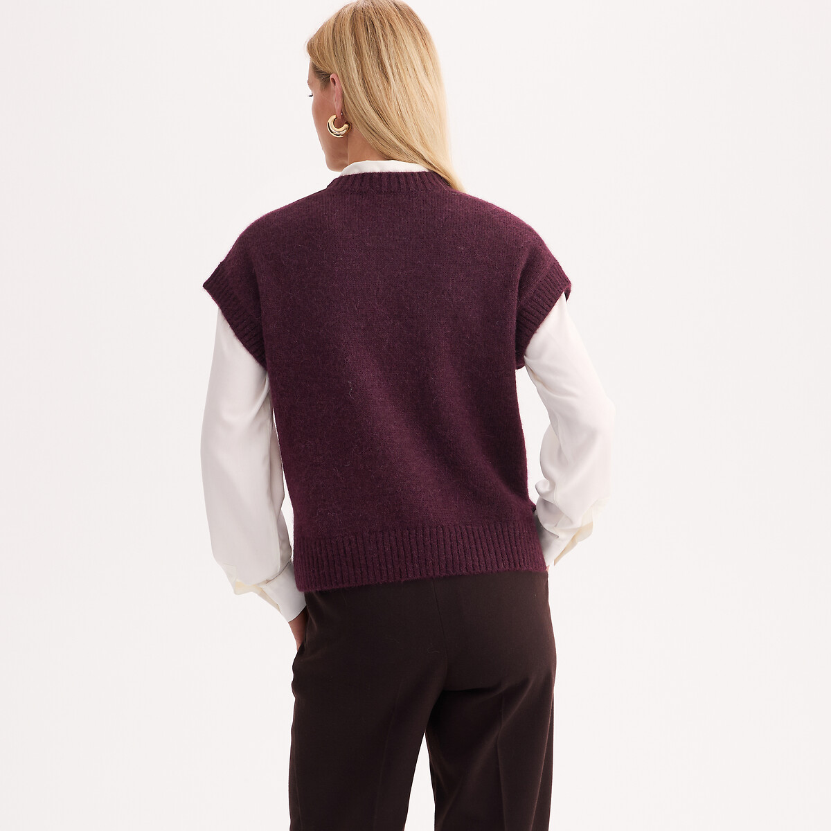 Pull sans manches carreaux argyles en 25% laine et 25% alpaga carreaux multicolores, ANNE WEYBURN