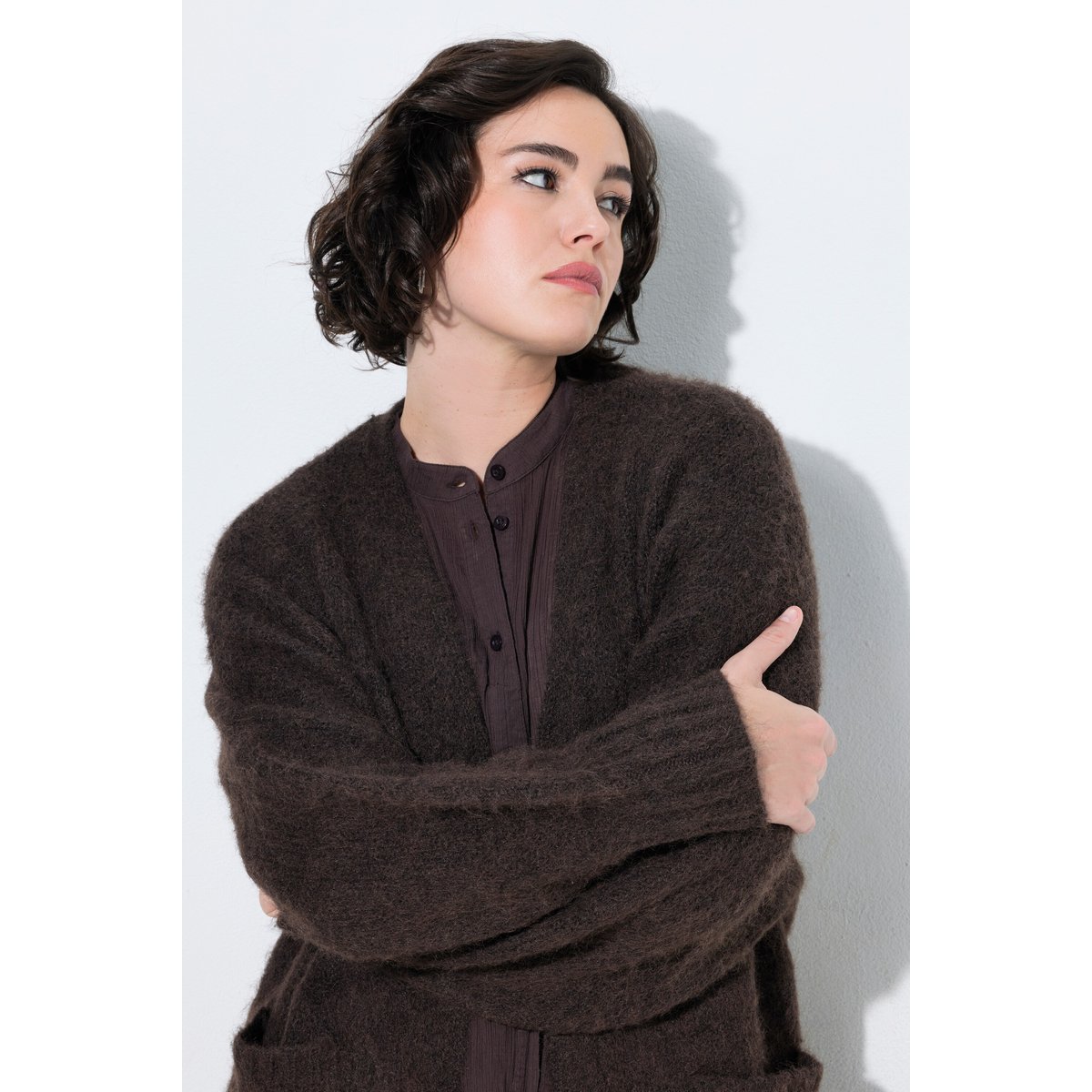 Cardigan long extrêmement doux acajou, ULLA POPKEN
