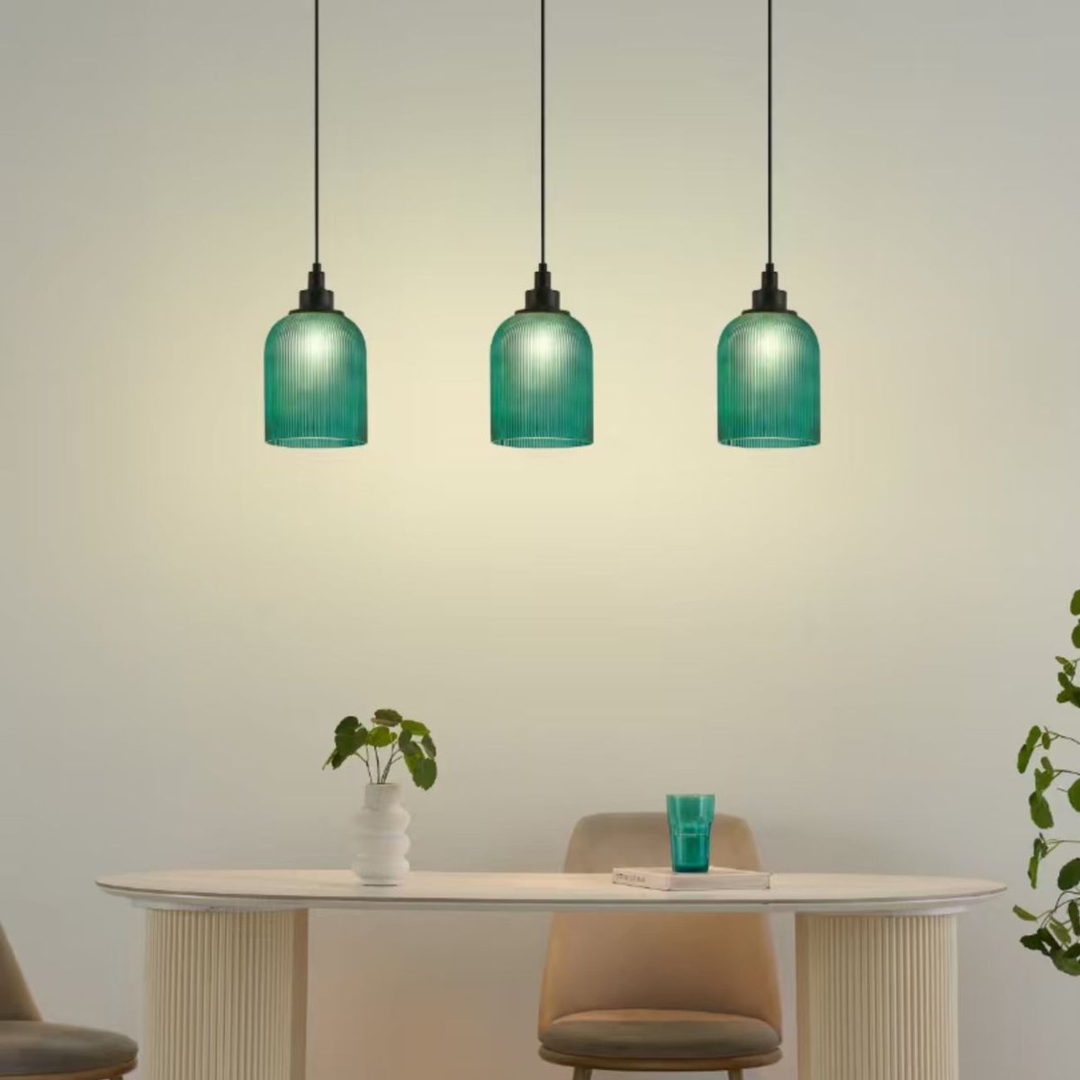 Suspension verre cannelé - AURORE vert, KOSILUM