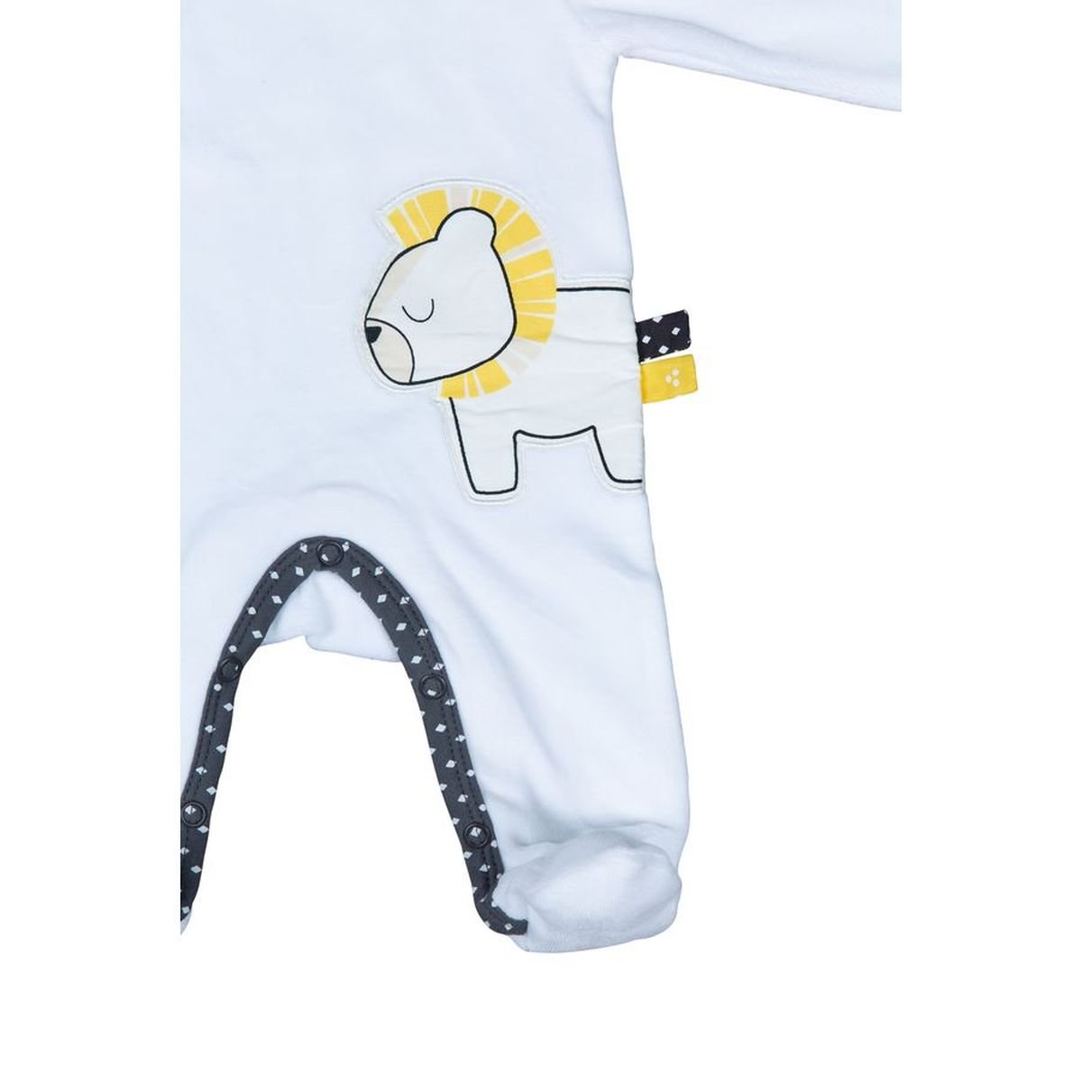 Pyjama bébé à manches longues en velours blanc/gris, SAUTHON