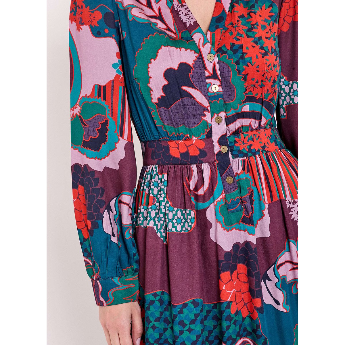 Robe midi fluide évasée imprimée URIKO rouge brique preeti uriko, LA FIANCÉE