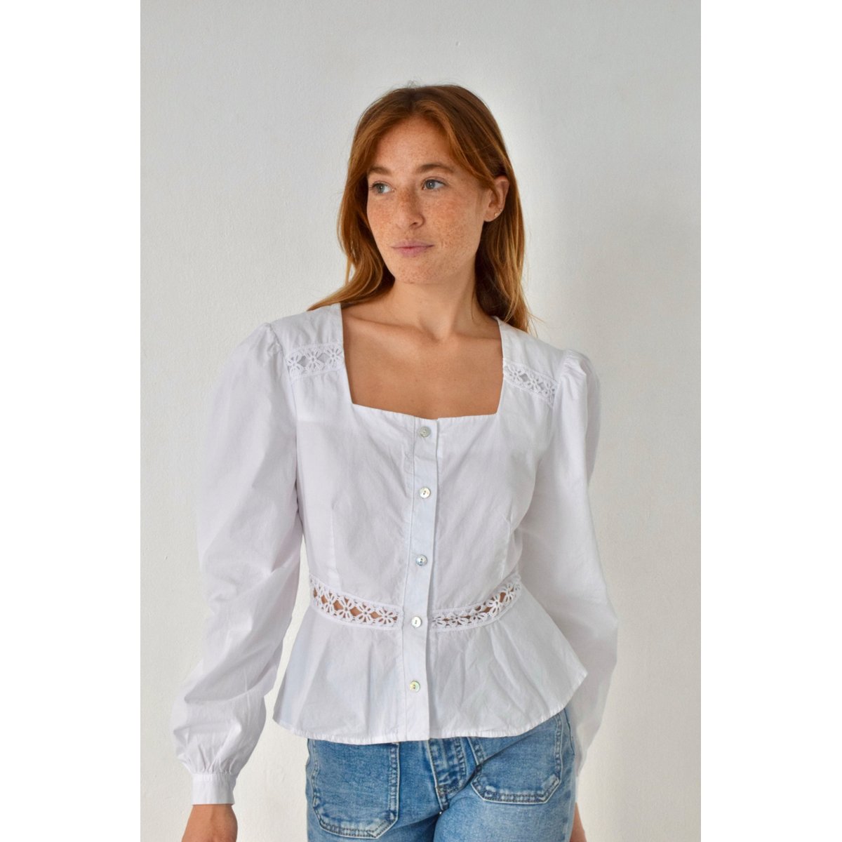 Blouse popeline dentelle ROMA blanc, MINDTRAVELER