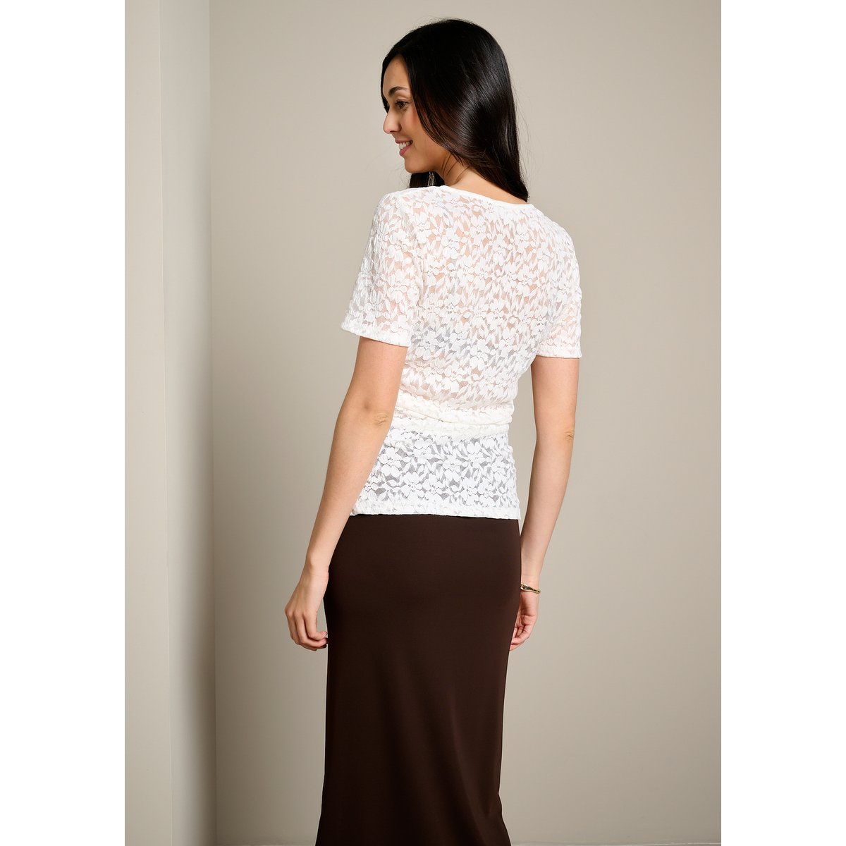 T-shirt texturé ajusté blanc, LOLALIZA