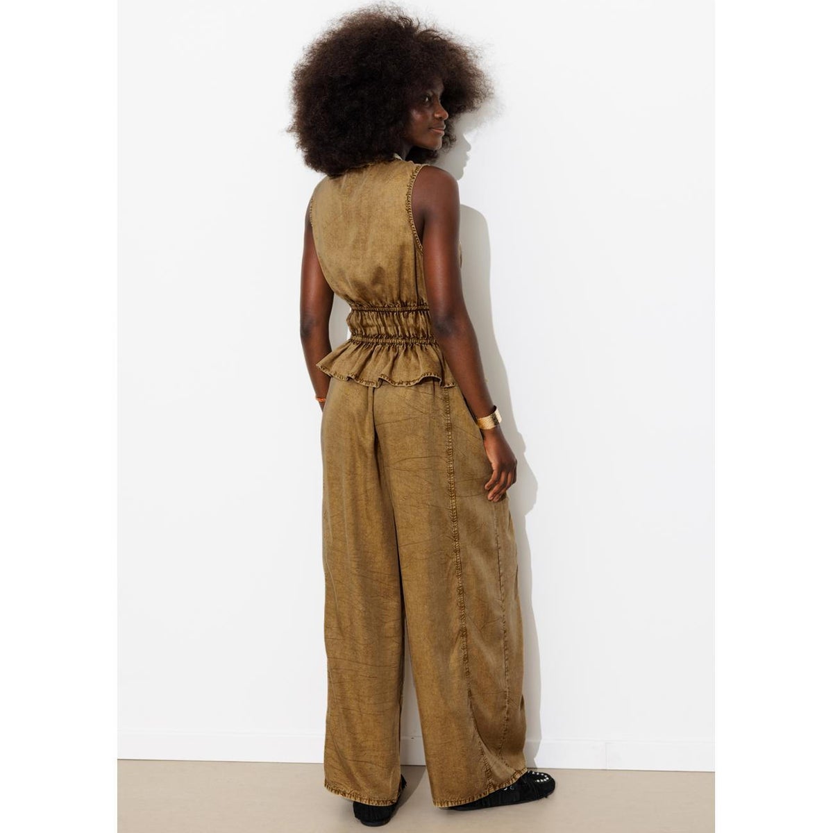Top à nouettes en lyocell marron, PROMOD