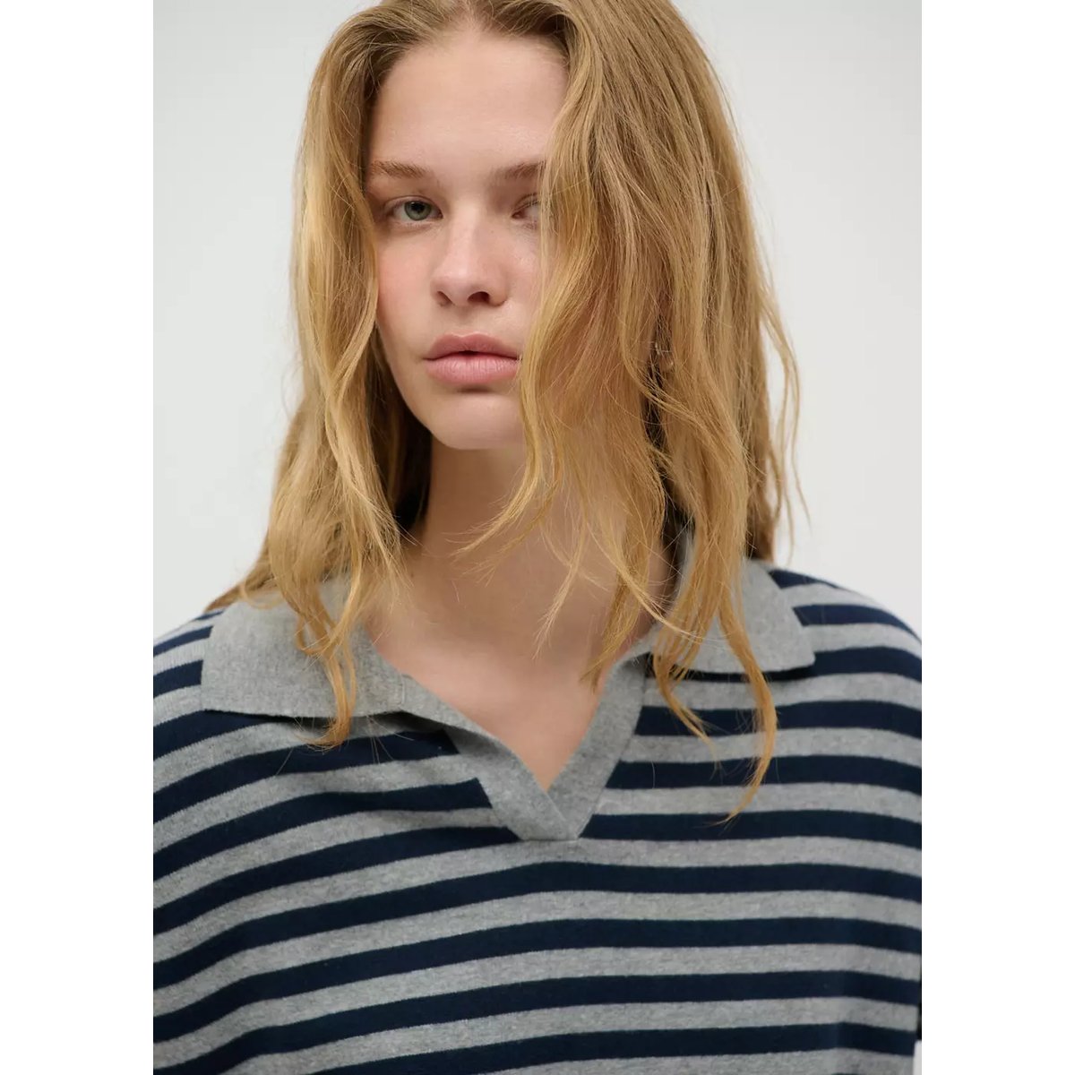 Pull col polo à rayures bleu marine foncé, MANGO TEEN