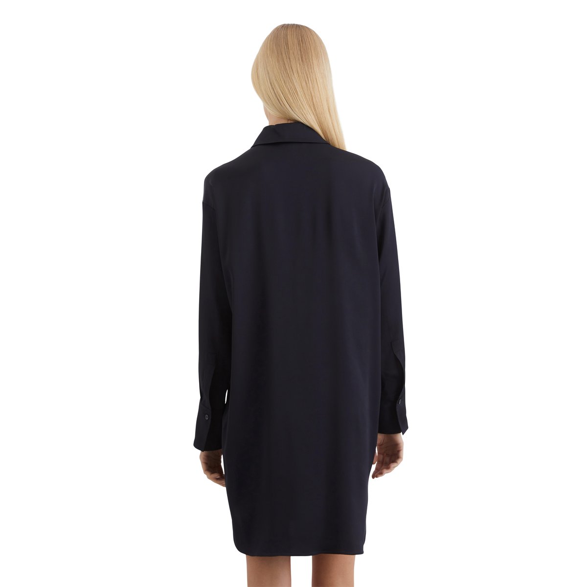 Robe chemisier en satin regular en viscose stretch fluide bleu foncé, MARC O'POLO
