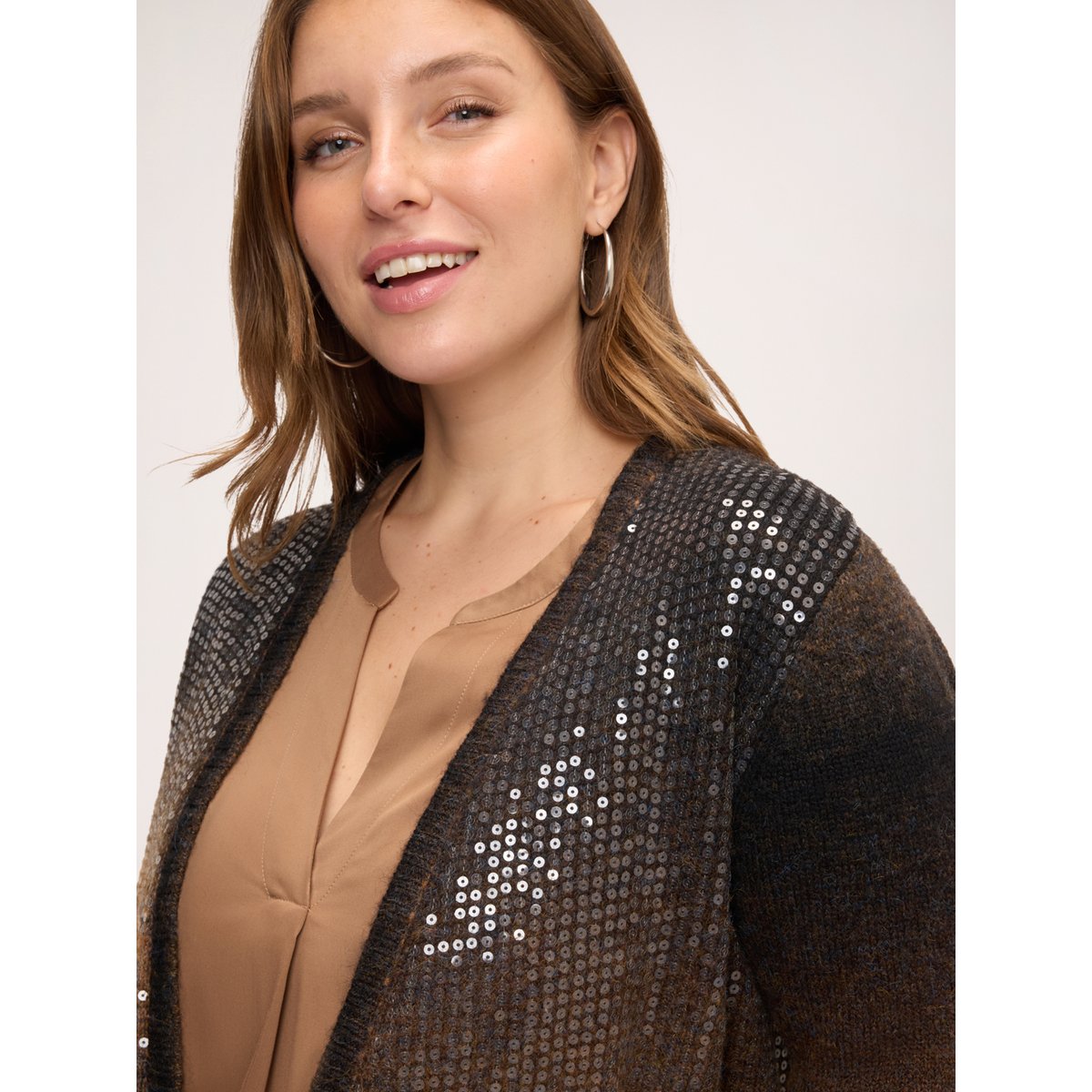 Cardigan à paillettes marron, FIORELLA RUBINO