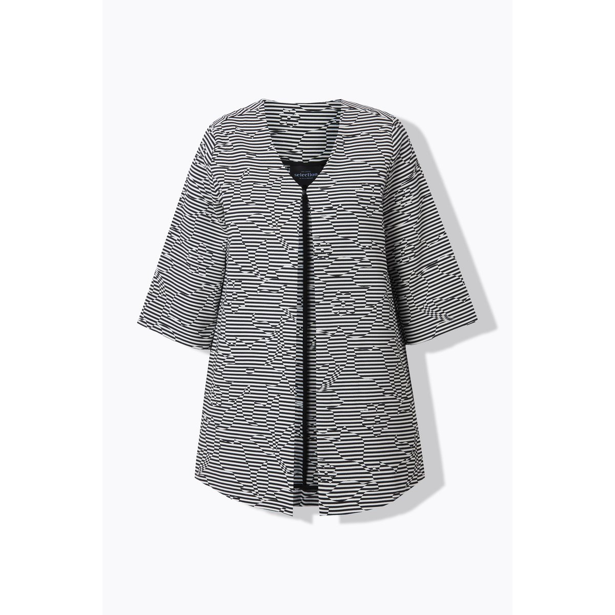 Veste rayée, manches 3/4 noir, ULLA POPKEN