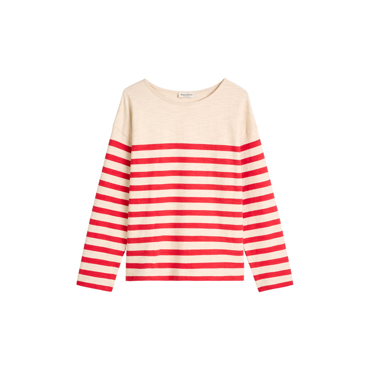 T-shirt long rayé relaxed en jersey heavy slub teint en fil rouge, MARC O'POLO