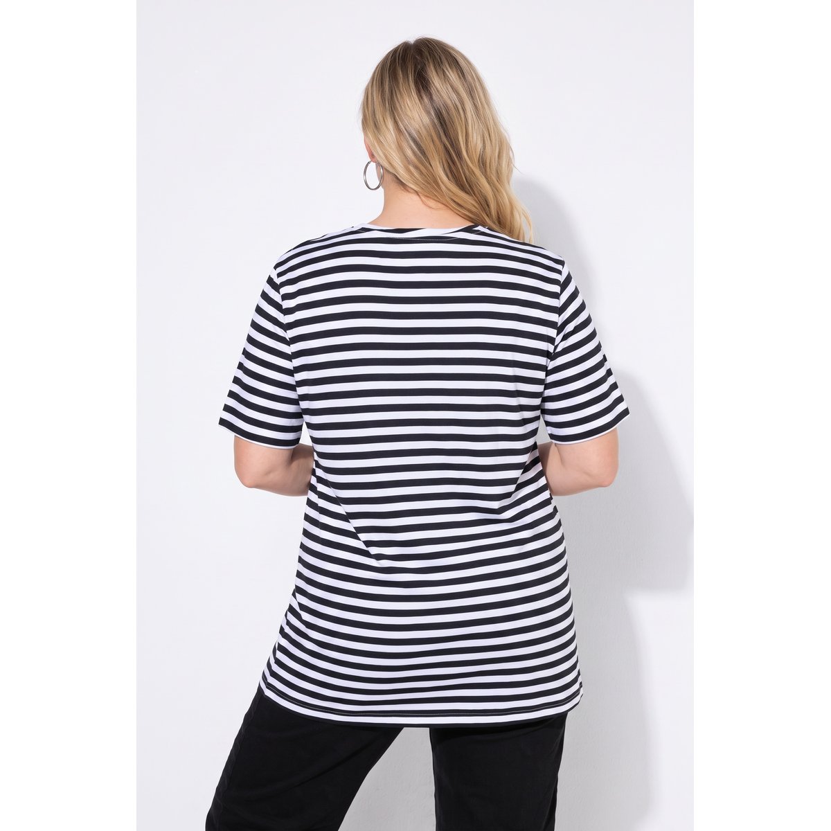 t-shirt à rayures, coupe décontractée noir, ULLA POPKEN